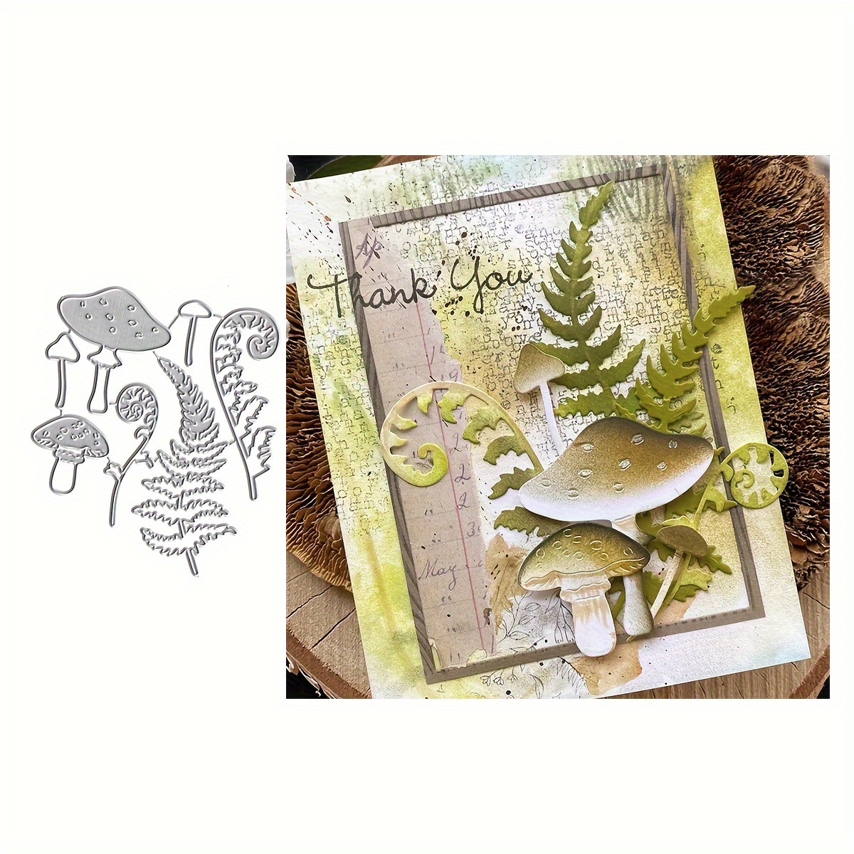 

Autumn Forest Metal Cutting Dies Set - Fern Leaves & Mushrooms For Diy Scrapbooking, Card Making & Paper Crafts - Thanksgiving Themed Embossing Stencils