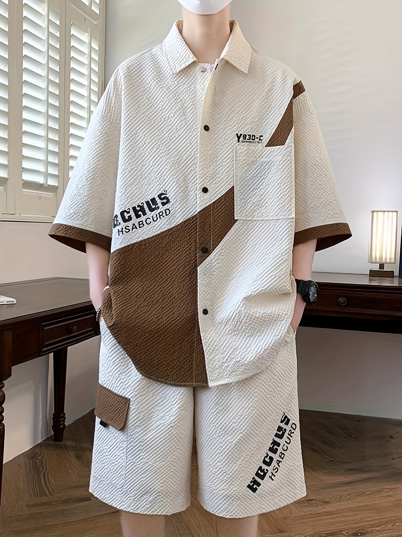 mens casual 2pcs set summer short sleeve shorts suit mens - Temu United  Arab Emirates