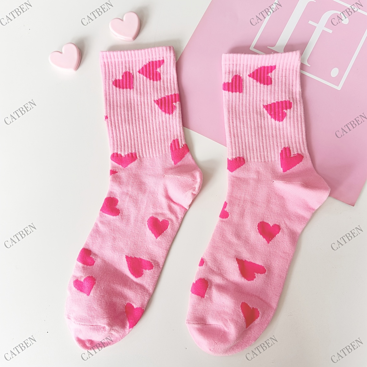 TEMU 1 Pair Love Heart Socks Cute Socks Pink Socks For Lover Comfy For Mother's Day Gift Idea Gift For Mom Funny Socks Gifts Socks For Lover Casual