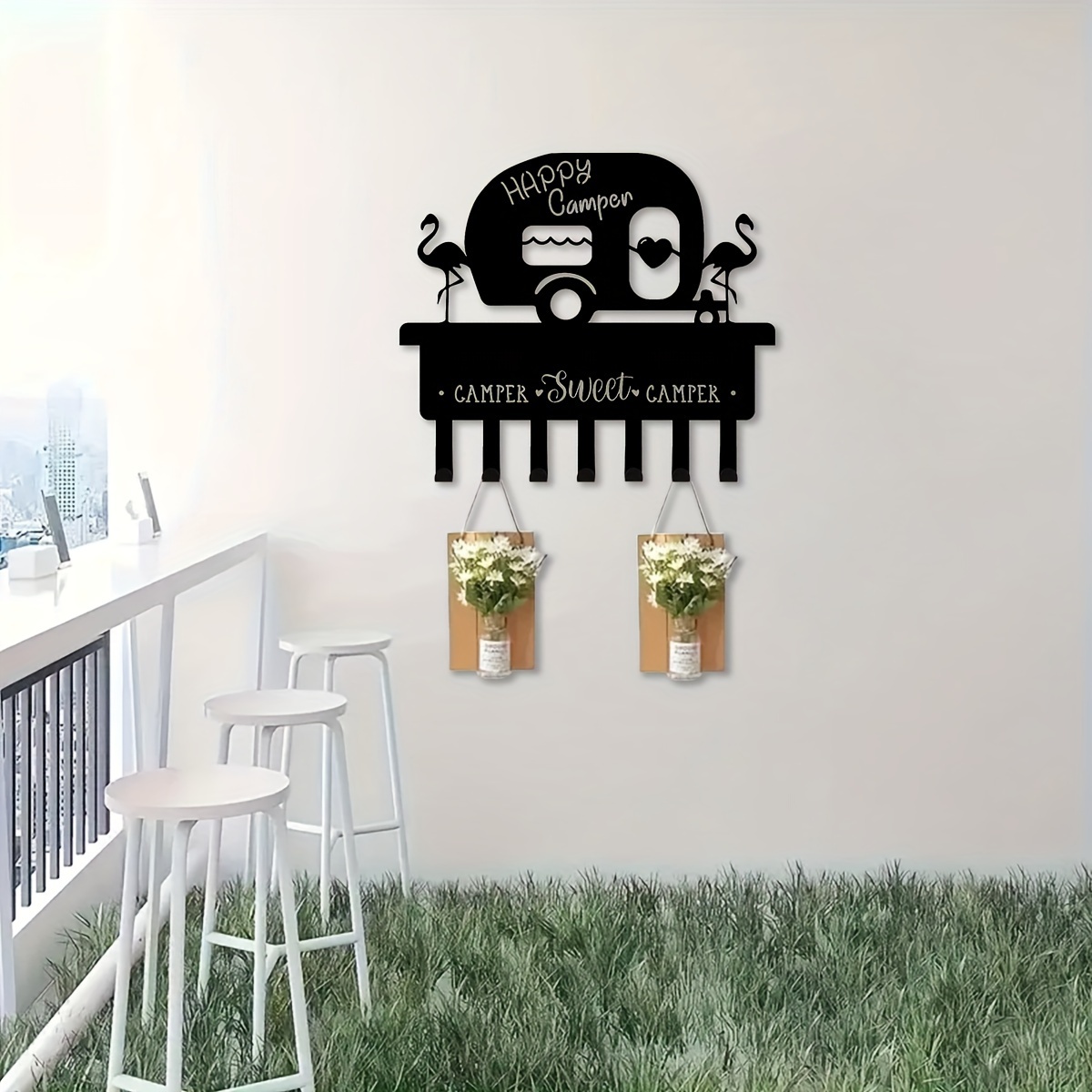 

1pc Key Holder Wall Mounted, Camper Key Holder For Wall Decorative, Camping Decor, Camper Accessories For Travel Trailers, Metal Key Rack Hanger With 7 Hooks, Camper Gift