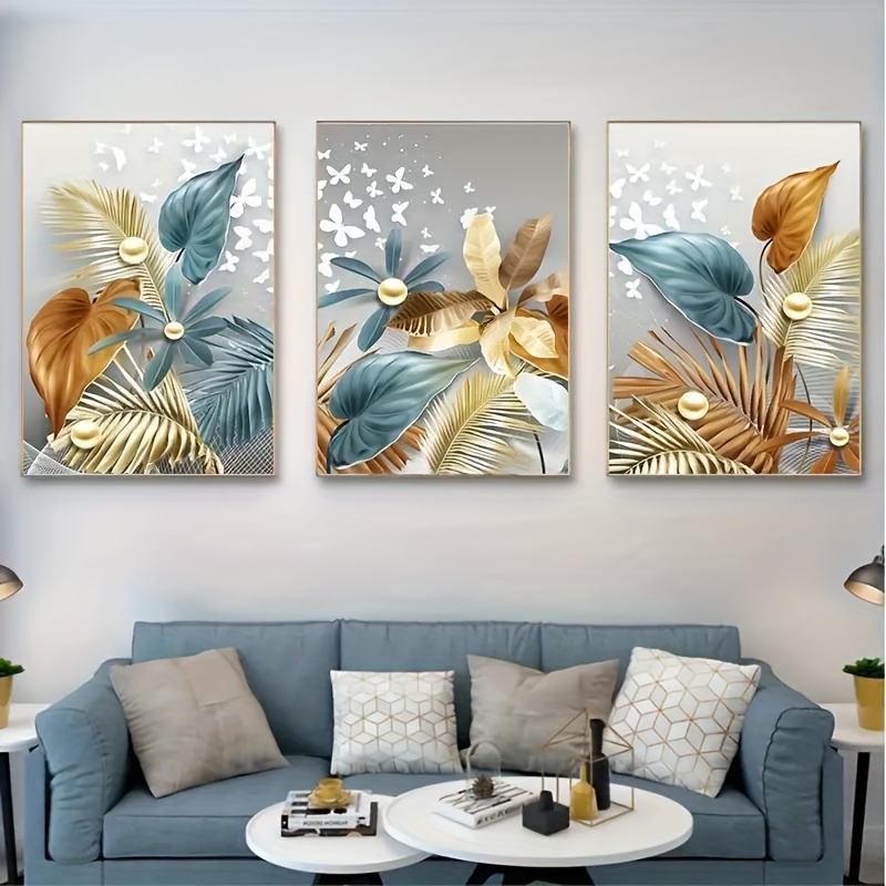 

3pcs 40x60cm (15.75x23.62in) Wall Hanging Canvas Painting Without Frame Modern Golden Butterfly Leaves Wall Art Canvas Painting Art For Living Room Cuadros Decor No Frame