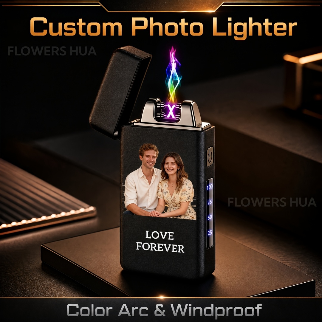 TEMU Personalized Men's Gift, Custom Photo Windproof Electronic Lighter, Usb Rechargeable, Valentine's Day, Christmas, Birthday, Anniversary Couple