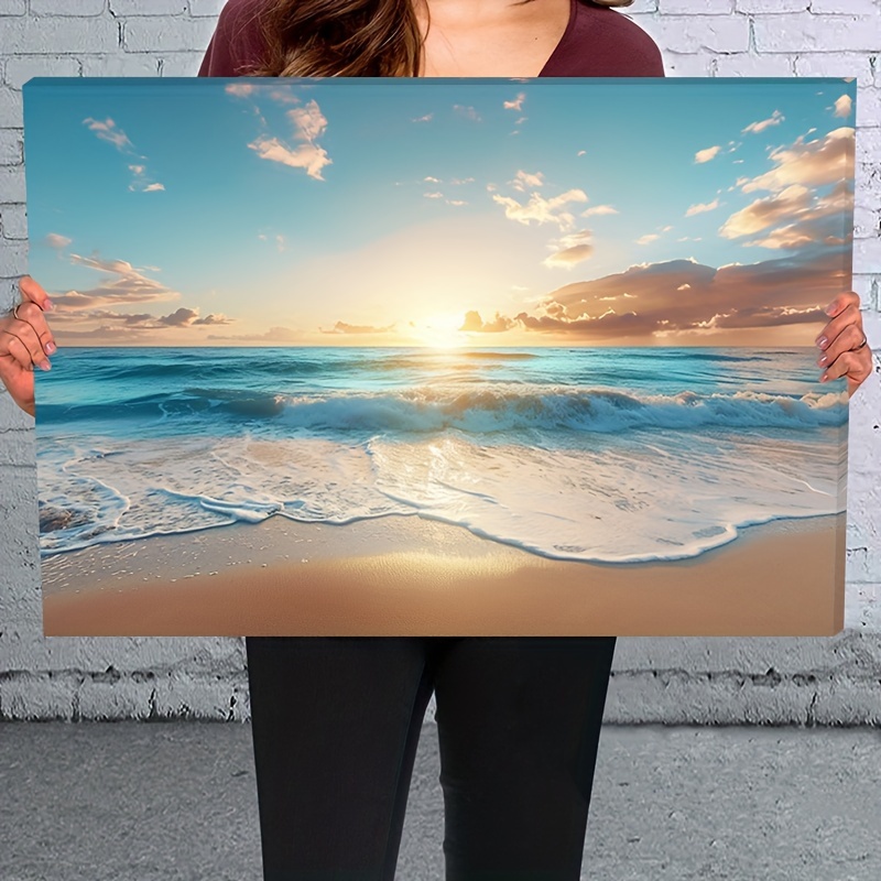 

1pc Wooden Framed Canvas Painting The Sea And Sunset Wall Art Prints For Home Decoration, Living Room & Bedroom, Festival Party Decor, Gifts, Ready To Hang