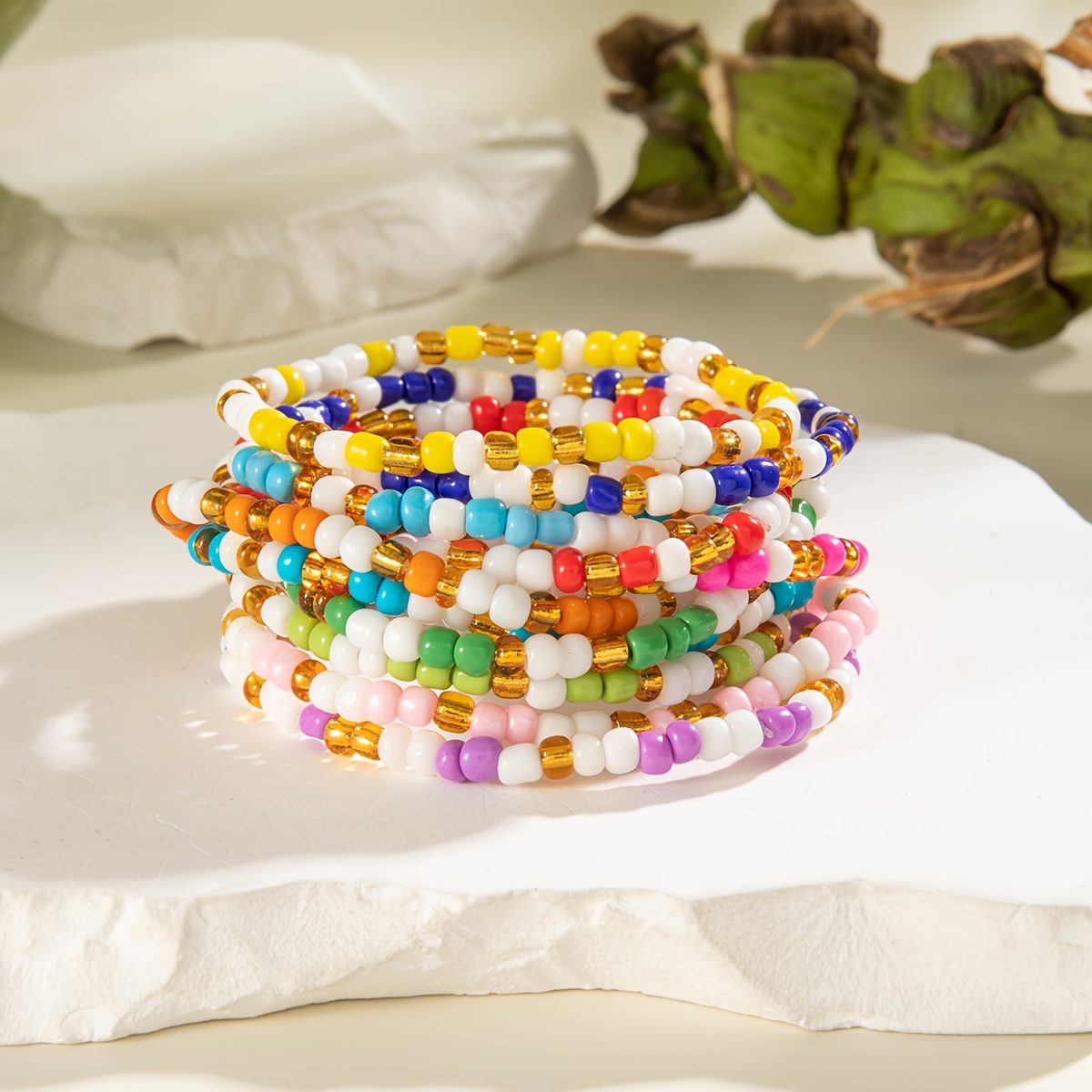 11pcs Boho Beaded Bracelet Set Dopamine Hues Stackable Seed Bead Jewelry