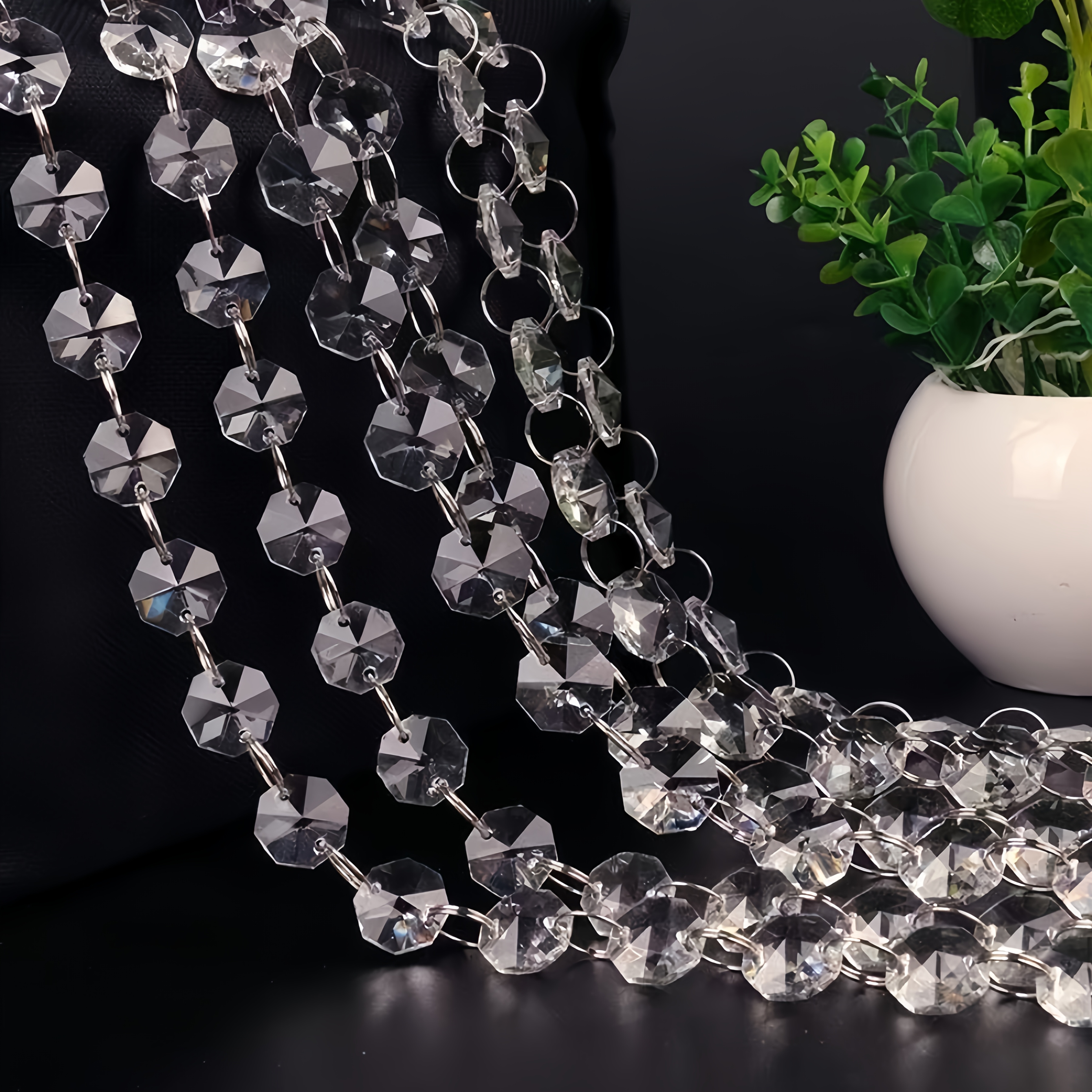 TEMU 10pcs Guirlande de Tendance, Longueur 6.56 Ft Chaîne de Perles de Diamant Prismatique Octogonale, Décoration de Suspendues, Fourniture, Convient