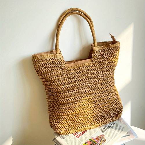 women beach tote bag solid zipper closure large capacity handbag summer pool bag