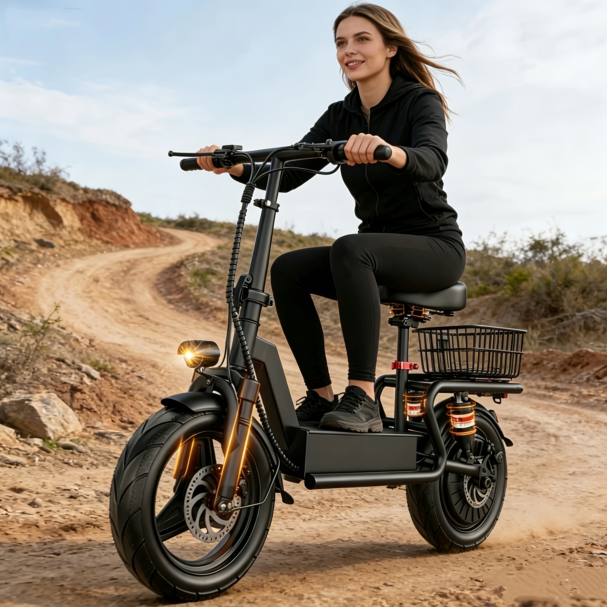 TEMU 749w 500w Rated Scooter, 48v Large-capacity Battery, Range Up To 25 Miles, With Seat & Rear Basket, 3-speed , High-performance Commuter Electric