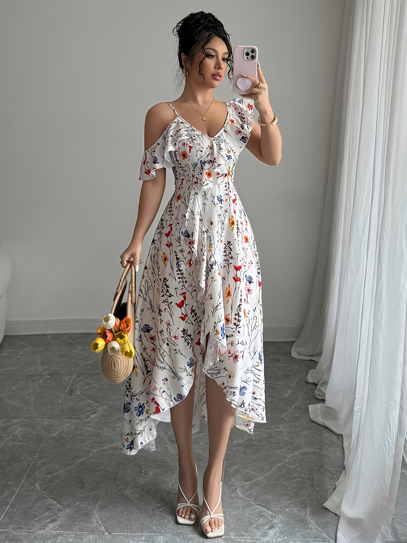 summer asymmetrical dress PRETTYGARDEN Womens Summer Strapless Maxi Dresses Ruffle Tube Asymmetr main image 1