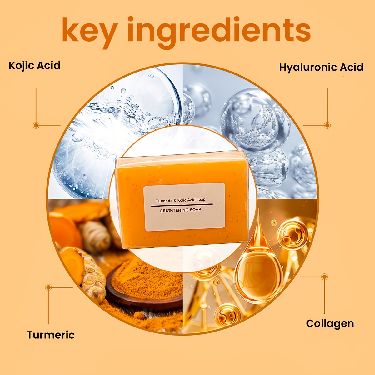 3pcs/6pcs Turmeric Kojic Acid Soap Set, All-in-One Cleansing and Care Handmade Soap, Rich Lather, Deep Cleansing, Includes Soap Net Bag
