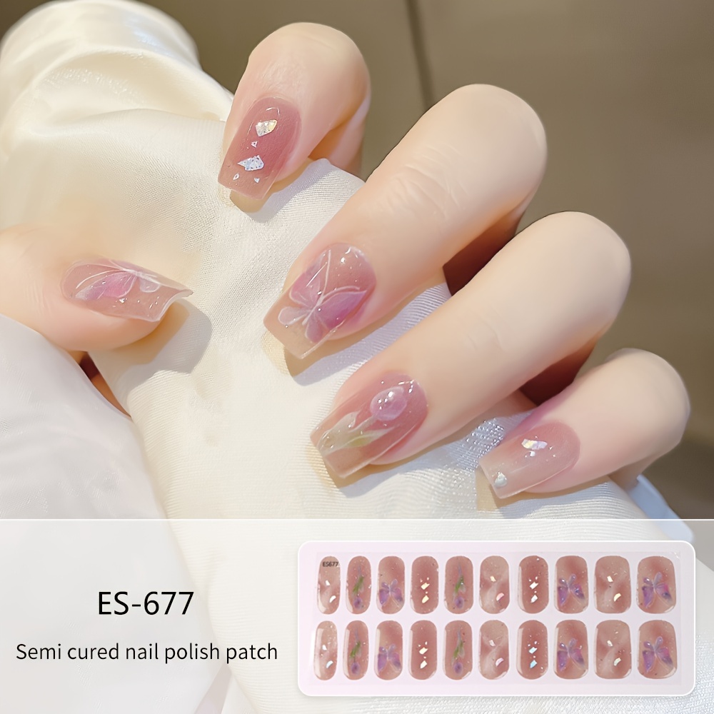 

20pcs Gradient Semi-cured Gel Nail Wraps - & Remove, Salon-quality, Long-, No Scent - Includes Nail File & Wooden Stick