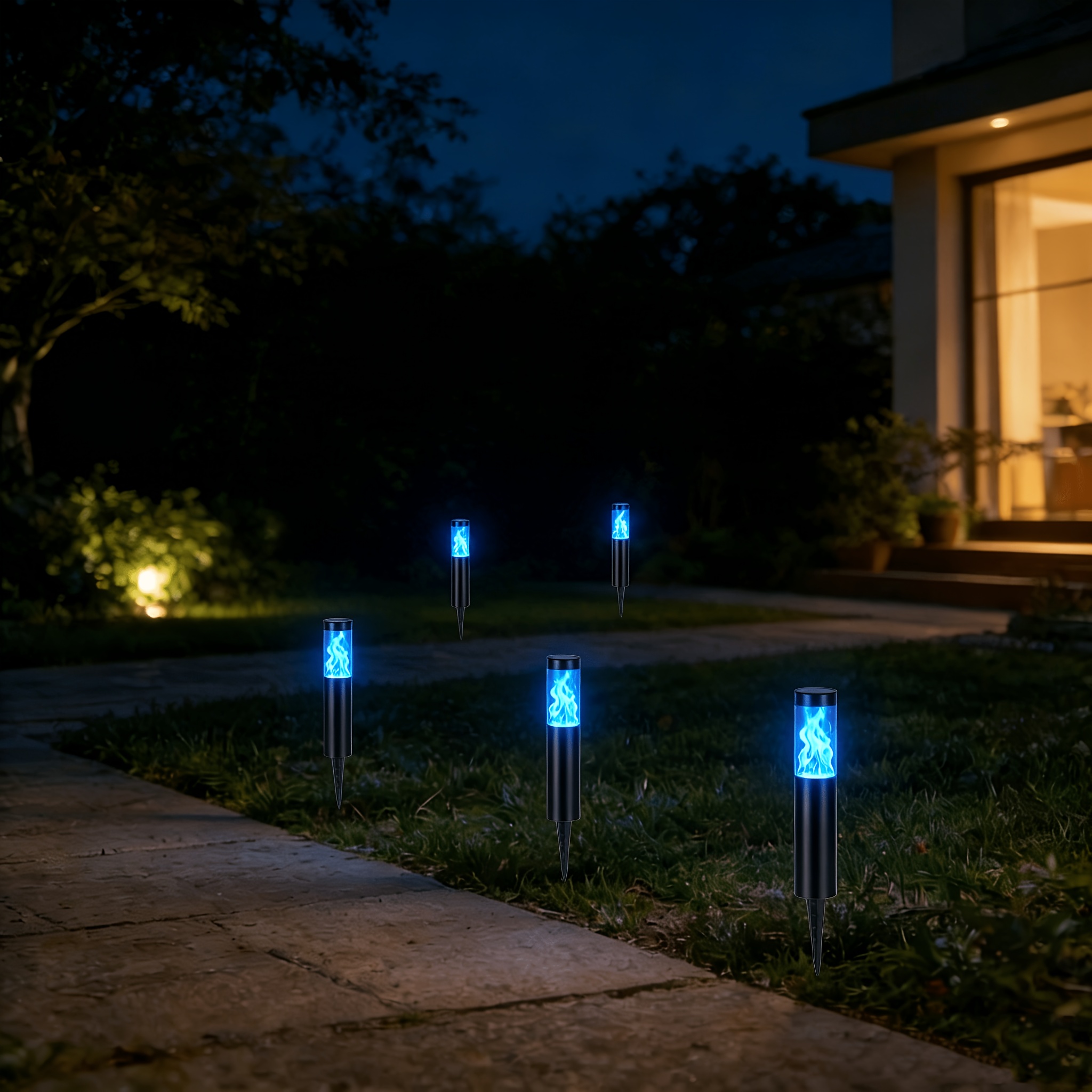 Lampe solaire ronde bleu LED pour extérieur, éclairage décoratif solaire de jardin, luminaire paysager et torche pour cour, jardin, allée, trottoir, décoration de vacances