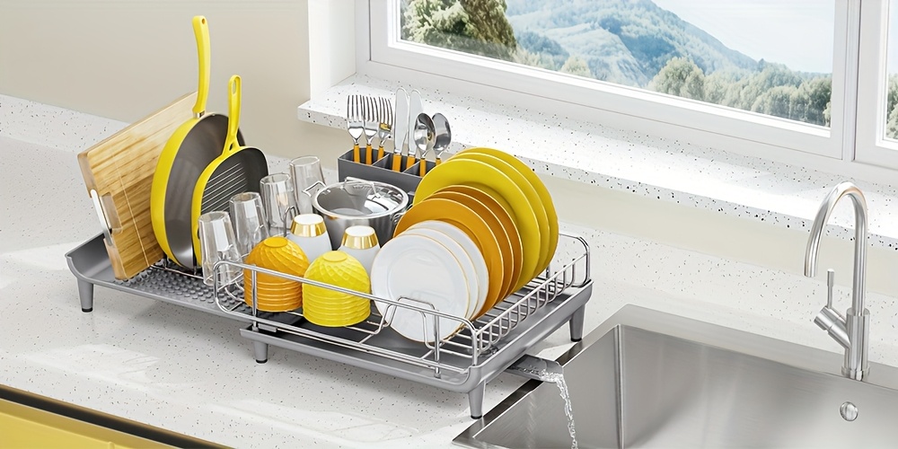   expandable dish drying rack foldable stainless steel drainer with cutlery holder large size for kitchen counter Product details 5