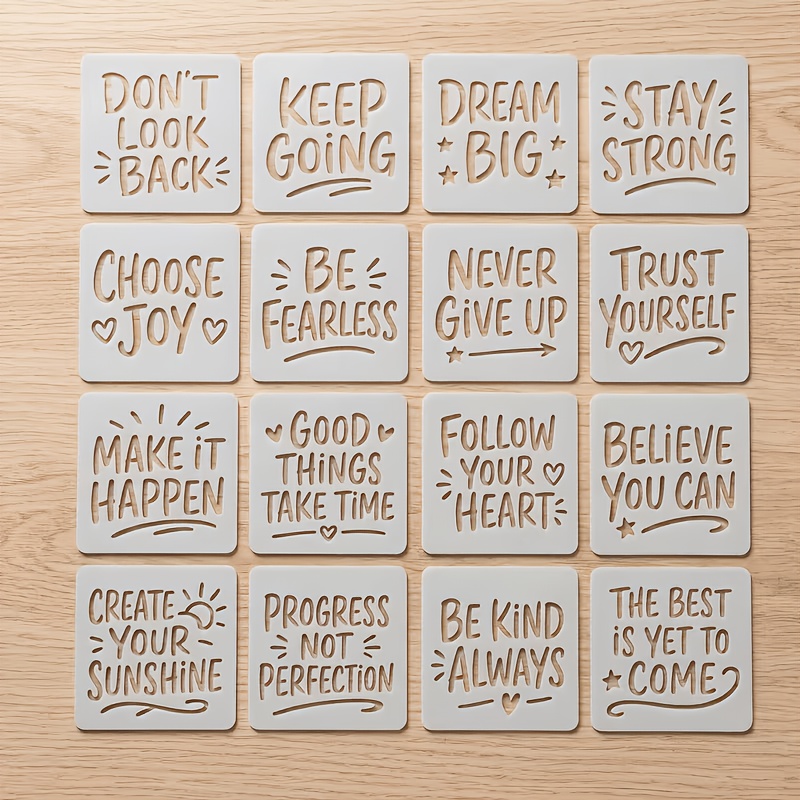 TEMU 16pcs Inspirational Quote Painting Stencils, Reusable Drawing Stencils, Suitable For Painting, Diary Making, Tote Bags, Signs, And Home Diy Art