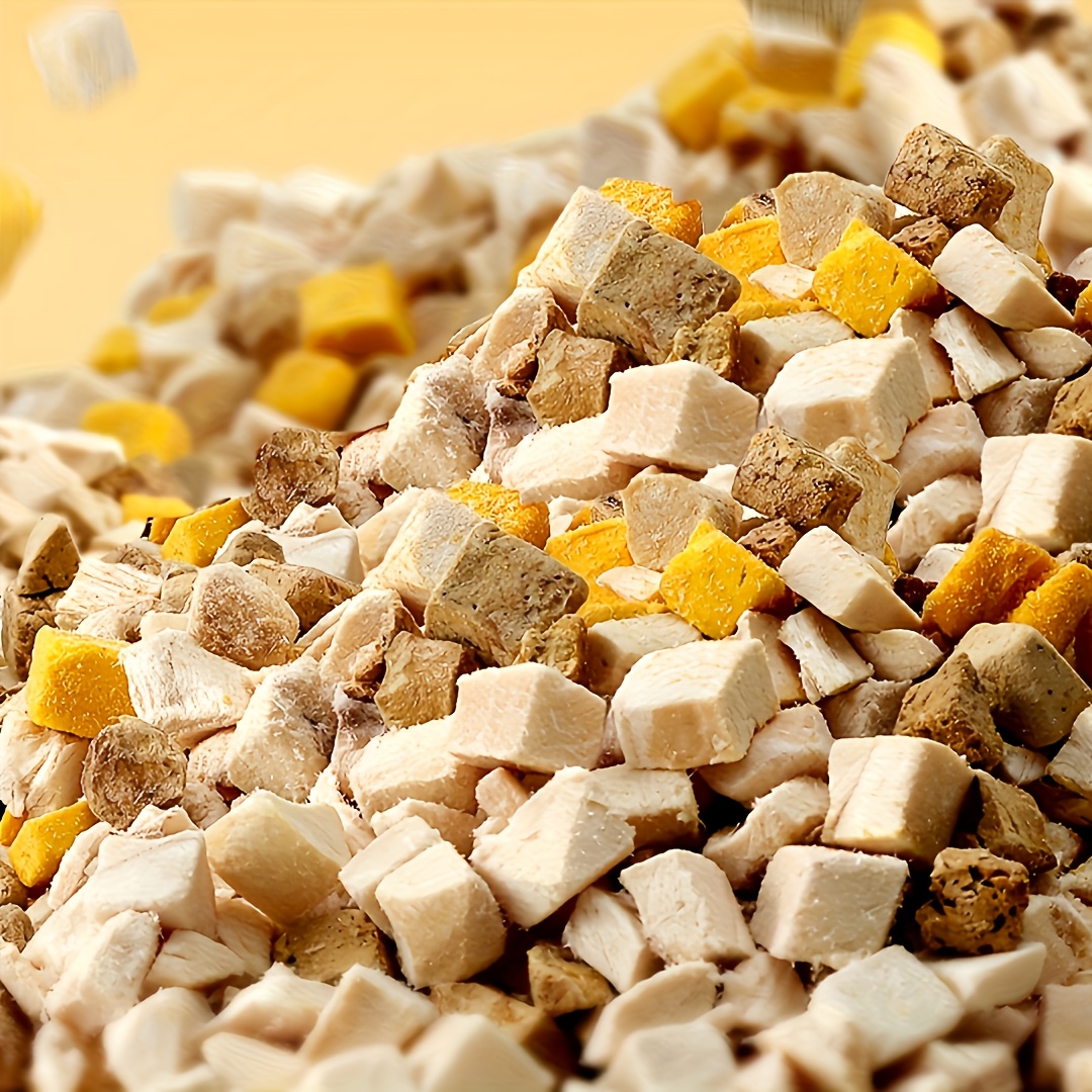 TEMU Freeze-dried Snacks For Cats And Dogs Made Egg Yolk, Duck Jerky, And Chicken Liver, Ideal For Teething. Are Grain-free, High In Protein, Low In Fat, And Beneficial For Dental Health.