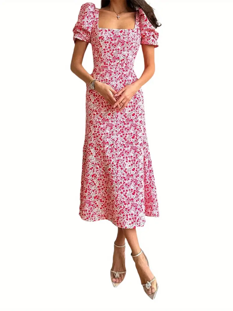 womens summer midi dress short puff sleeves floral print a - Temu womens summer midi dress short puff sleeves floral print a - Temu