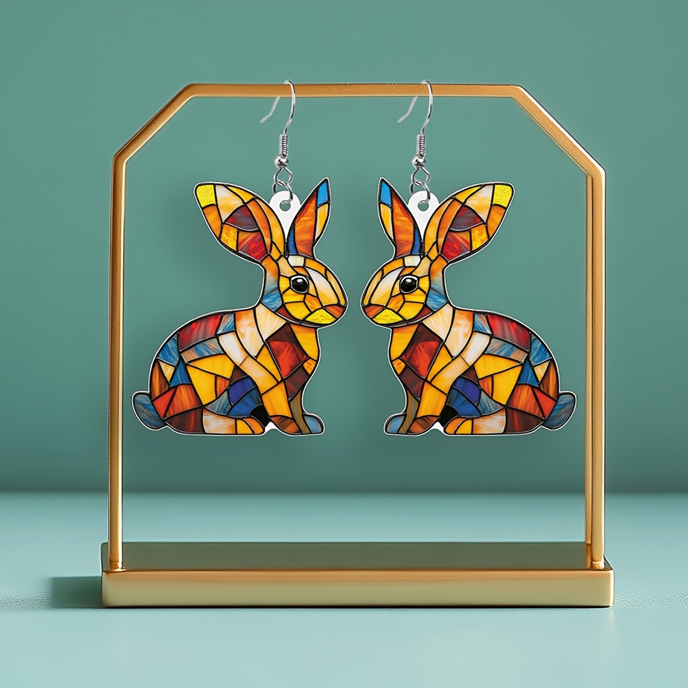 

[gift Perfect] Stained Rabbit Earrings - Acrylic Dangle Earrings With Nickel-free Alloy Hooks, Parties & Gifts, Quirky Earrings