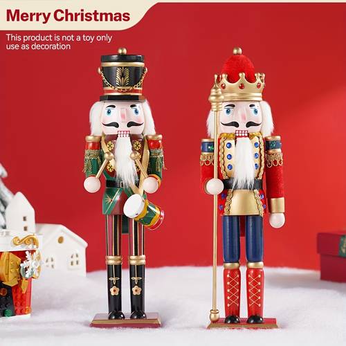 Vintage Wooden Nutcracker Soldiers Set of 2, 30cm Decorative Figurines, Collectible Craft Dolls, Home Tabletop Ornaments, Christmas, Thanksgiving, New Year s Day Holiday Decorations