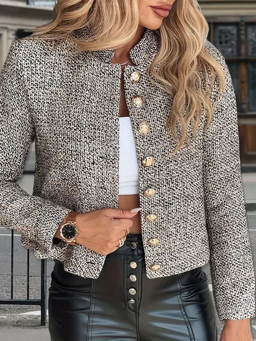 womens elegant casual 8 h shoulder jacket soft polyester long sleeve button front coat classic solid color fall winter hand wash only fall fashion jacket buttonfront jacket luxury button detail
