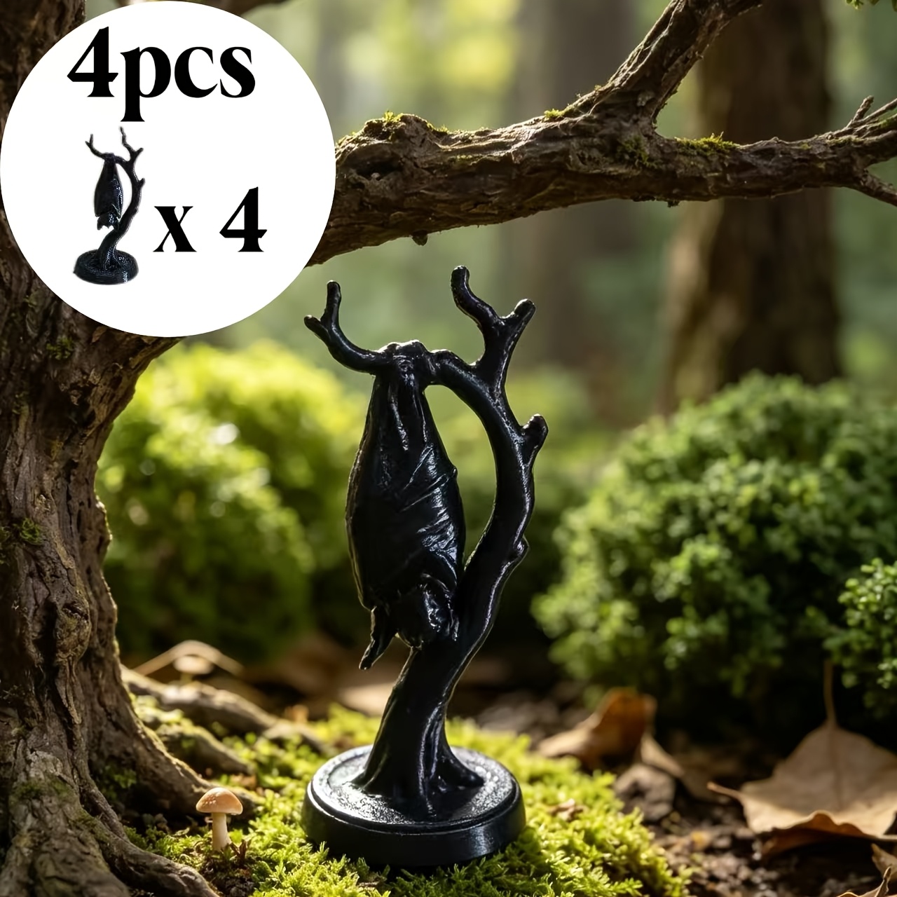 TEMU 4pcs Set, Creative Branch Bat Figurines, Halloween Atmosphere Decor Miniature Landscape Scene Model, Black Bat On Dead Tree Branch Ornament,