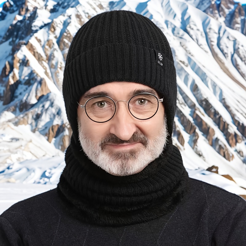 

1pc Men's Knitted Beanie Hat, Polyester 100%, High Stretch, Charm Style, Machine Washable, With Ear Protection, For Warm Christmas Gift