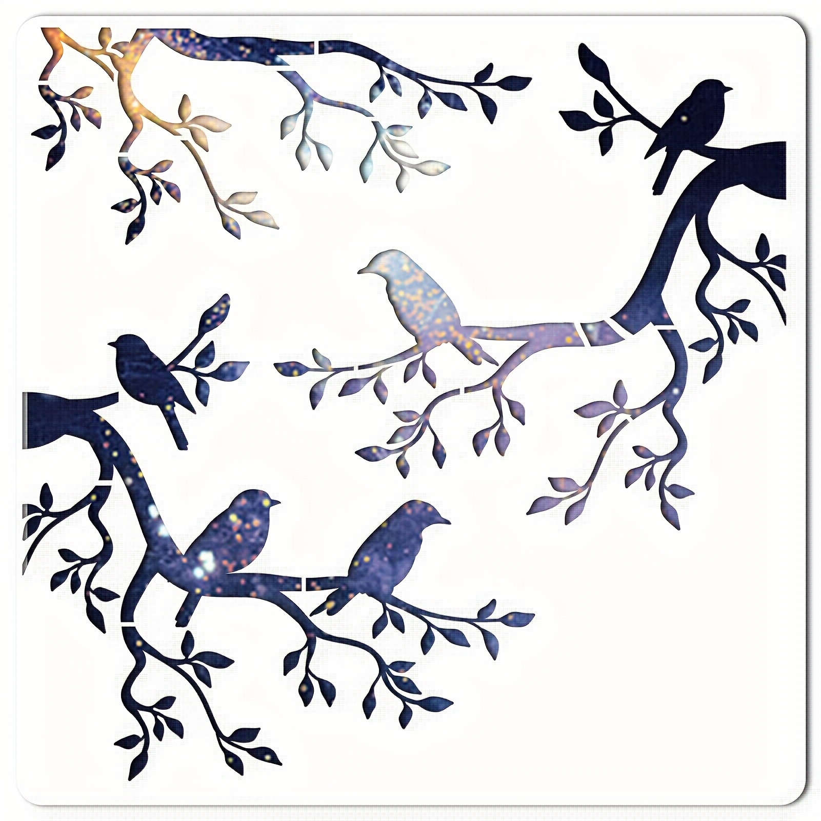 Image of Tree Stencil Bird Large Size 11.8x11.8 Inch Reusable Bird On Tree Stencil Leaf Silhouette Logo Home Decor Hummingbird Stencil For Painting Cards On Floor Drawing