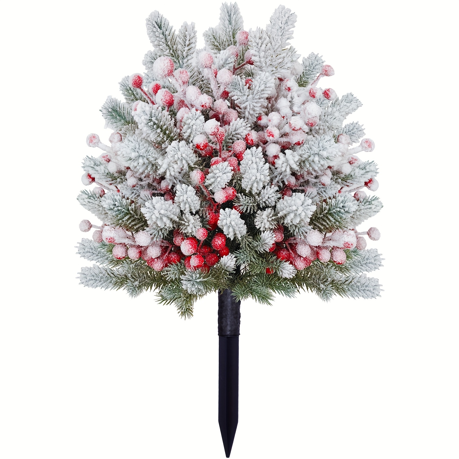 Image of 23inch Elegant Snow-covered Pine & Berry Stake - Detailed Frost Effects On Green Needles With Berries, Ideal For Holiday Yard Decor, Christmas Displays. & Reusable!