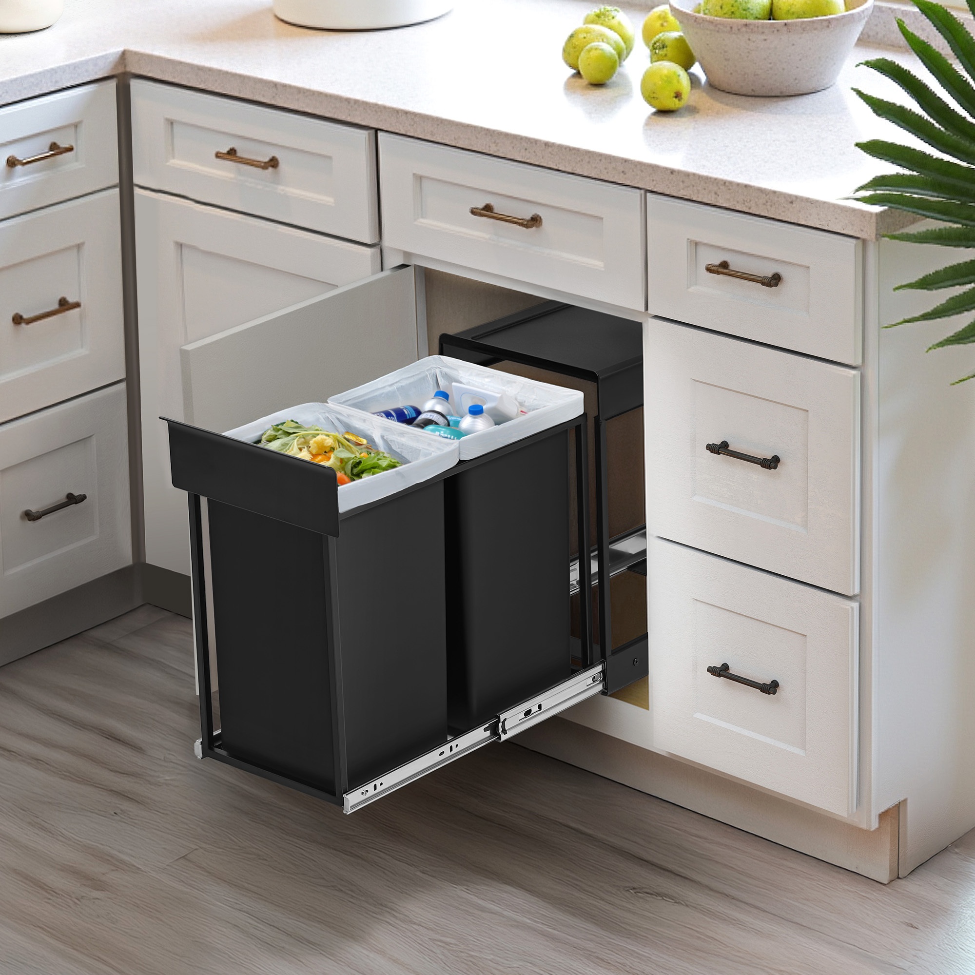 TEMU Pattumiera da cucina per raccolta differenziata, cestino incorporato per , 2 x 15L a scomparto, estraibile, struttura in acciaio, in ABS