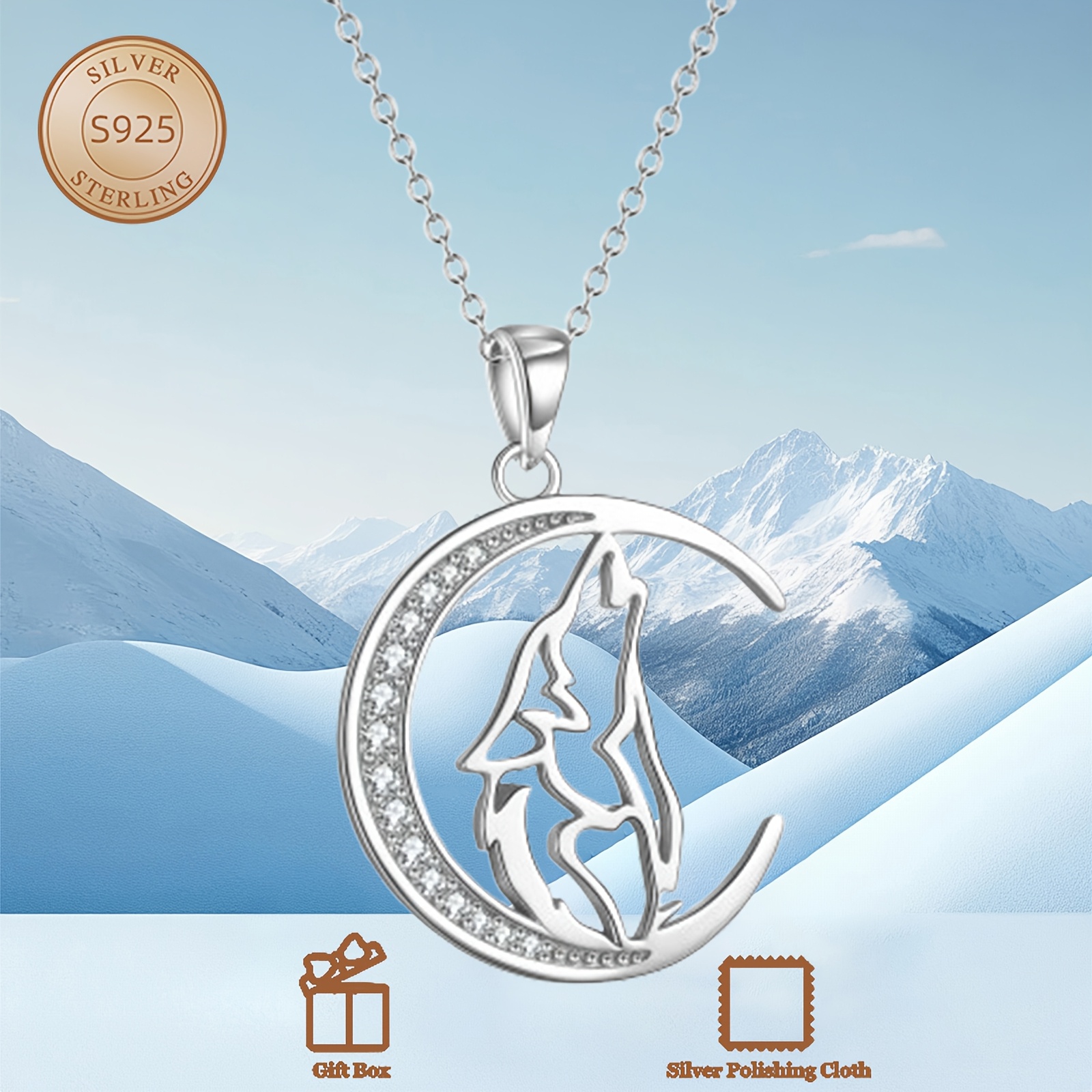 Image of Wolf Pendant Necklace 925 Sterling Silver Necklace 18" Birthday Day Jewelry For Girlfriend Wife