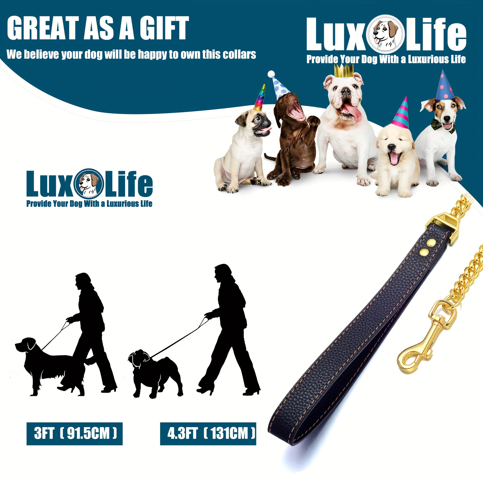 Golden 12mm Dog Chain Leash with Handle