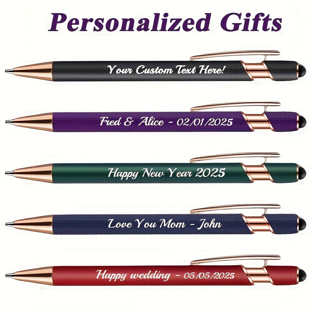 24 Stück Personalisierte Kugelschreiber Mit Stylus – Gravierter Name/Text, Schwarze Tinte