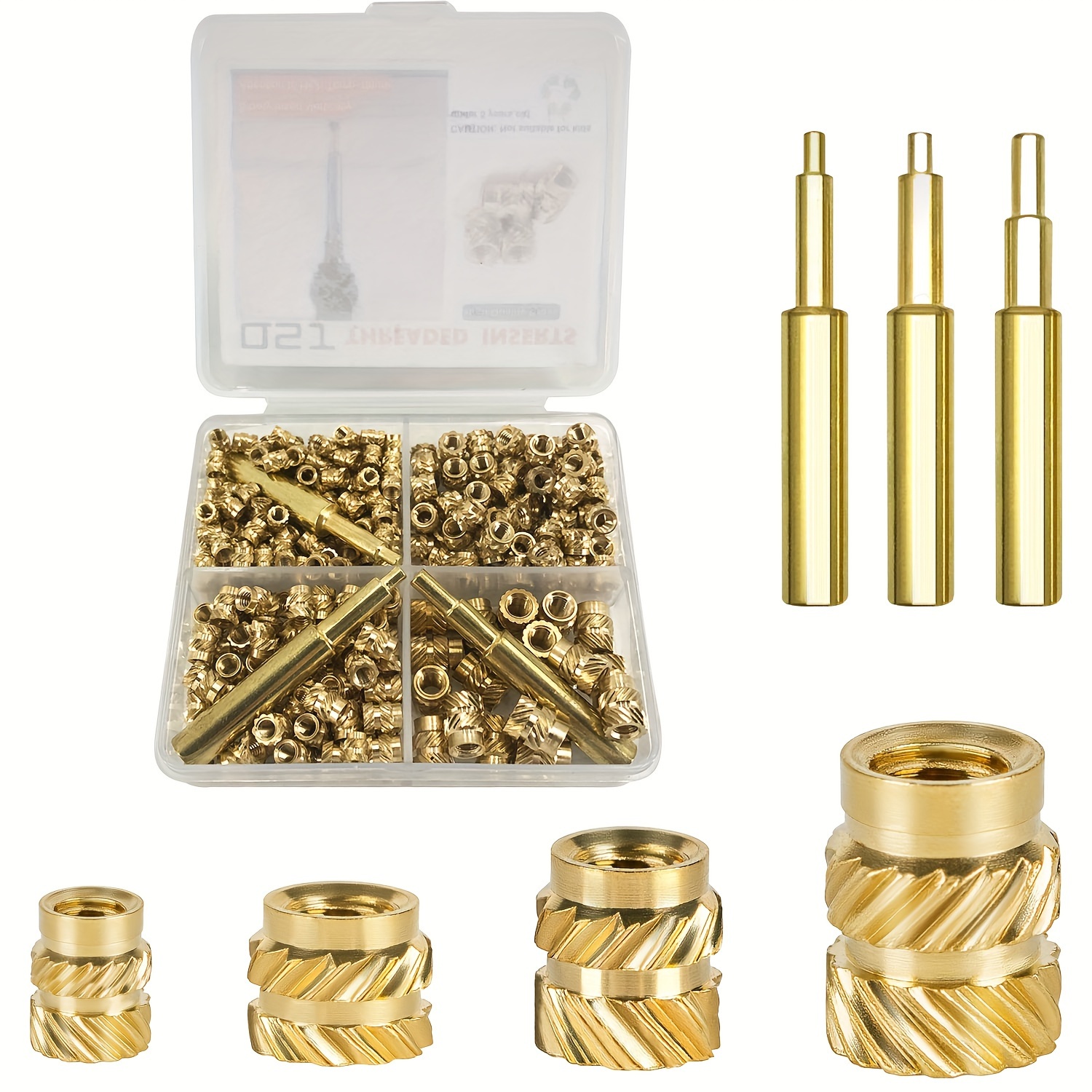 

300pcs Brass Heat Set Threaded Inserts Kit With Soldering Iron Tips - M2.5, M3, M4 Sizes For 3d Printed Plastic Components