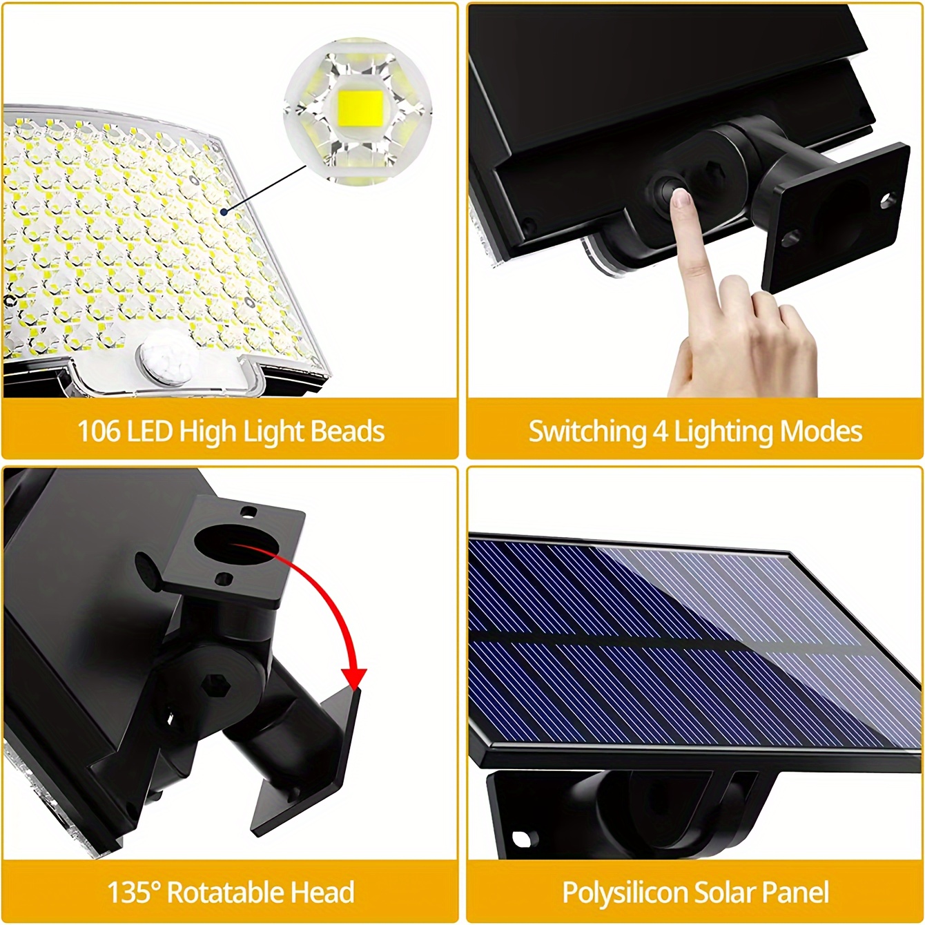 1pc 106 led solar outdoor wall light garden solar lamp with motion sensor 120 angle 16 5ft cable adjustable height remote control for outdoor garage use christmas gifts holiday office bedroom hotel party restaurant decoration details 9
