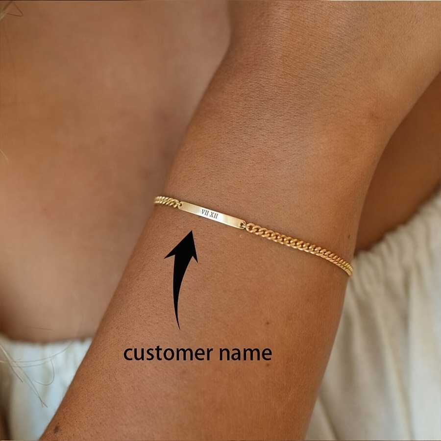 TEMU 1pc Bracelet Personnalisé avec Nom, Bracelet Ajustable en Acier Inoxydable avec Lettres Anglaises, Bracelet Unique et Personnalisé, Accessoire