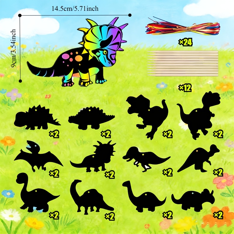 Image of 24pcs Dinosaur Chalk Painting Set - Rainbow Chalk Paper Set, Suitable For Dinosaur Parties And Room Decoration - Classroom Craft Birthday Party Supplies. For-professional-art-use