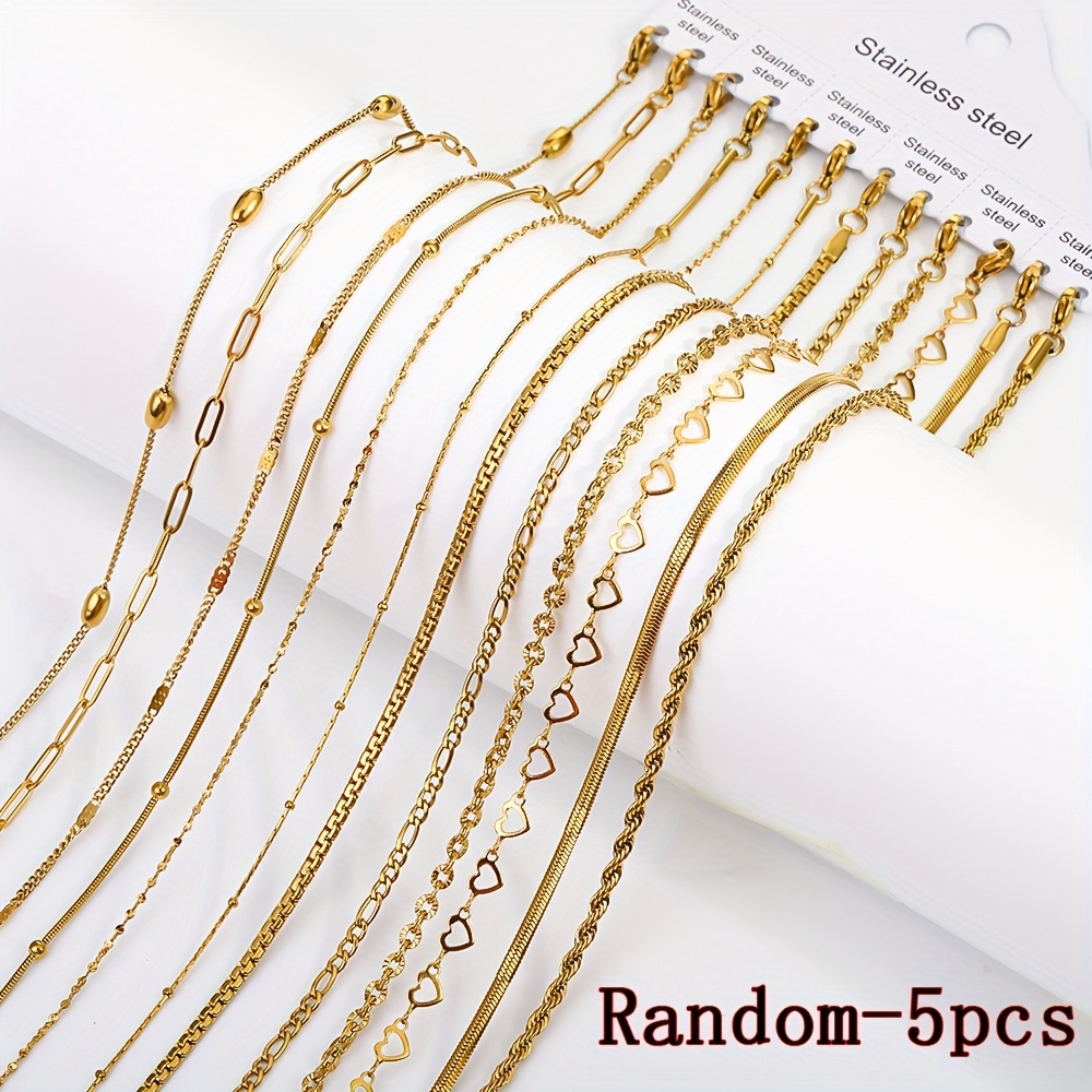 Image of [random]-5pcs Stainless Steel Necklace Set For Women, 17.71 Inches 1.96 Inches In Length, Fashionable And Elegant Design, For Women To And At Parties