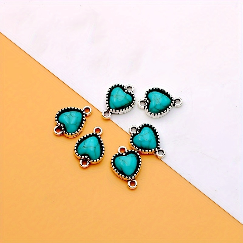 6pcs/8pcs/10pcs Ancient Silvery Tibetan Silvery Alloy Black Blue Heart Black, Green, Blue, Pink, White, Red Heart Pendant Love Connector Making Bracelet Earrings Necklace Heart Pendant Handmade