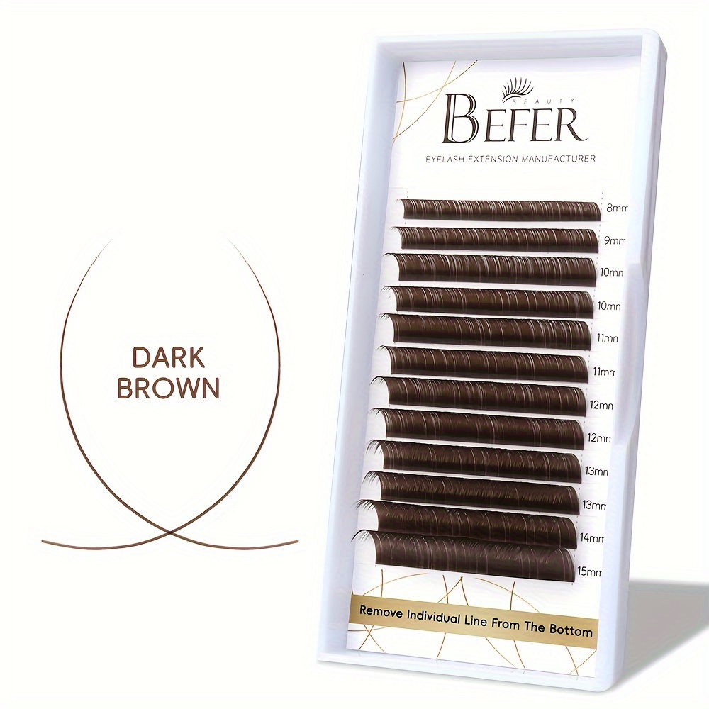Befer Colored Classic Eyelash Extensions In Deep Brown, Featuring Of C/d Curls With Lengths Ranging From 8 To 15 Millimeters, Made From Soft And Natural Mink Fur