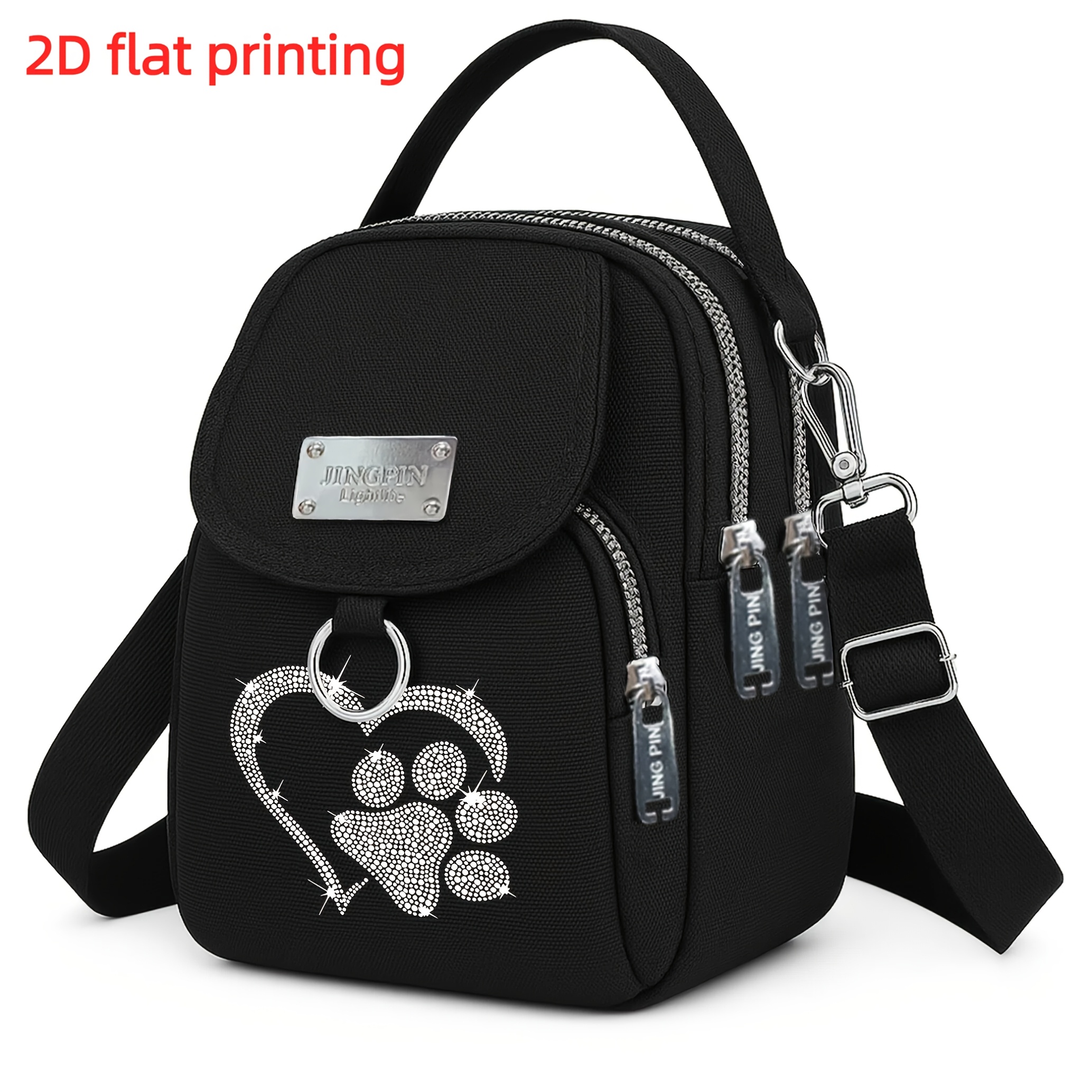 TEMU 1pc Women's Crossbody Bag With Cute Paw Print & Paw - Detachable Strap, Lightweight Durable Nylon, Zipper Closure Casual Handbag Suitable For