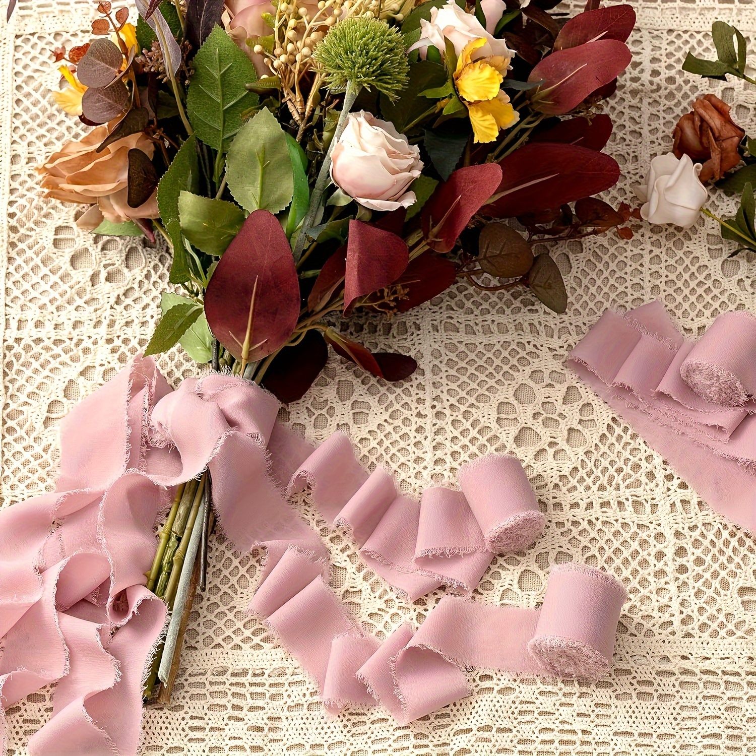 3 Rotoli, 15 Iarde, Nastro In Chiffon Largo 4cm Con Bordo Lanuginoso Per Imballaggio Regalo, Bouquet Da Sposa E Decorazione Baby Shower, Invi Di Nozze E Bricolage | SHEIN ALIA
