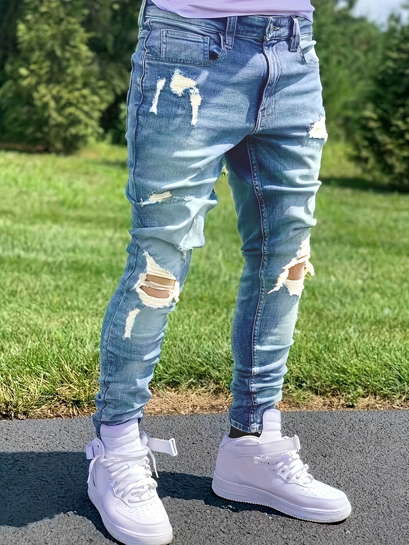 Mens ripped slim store jeans