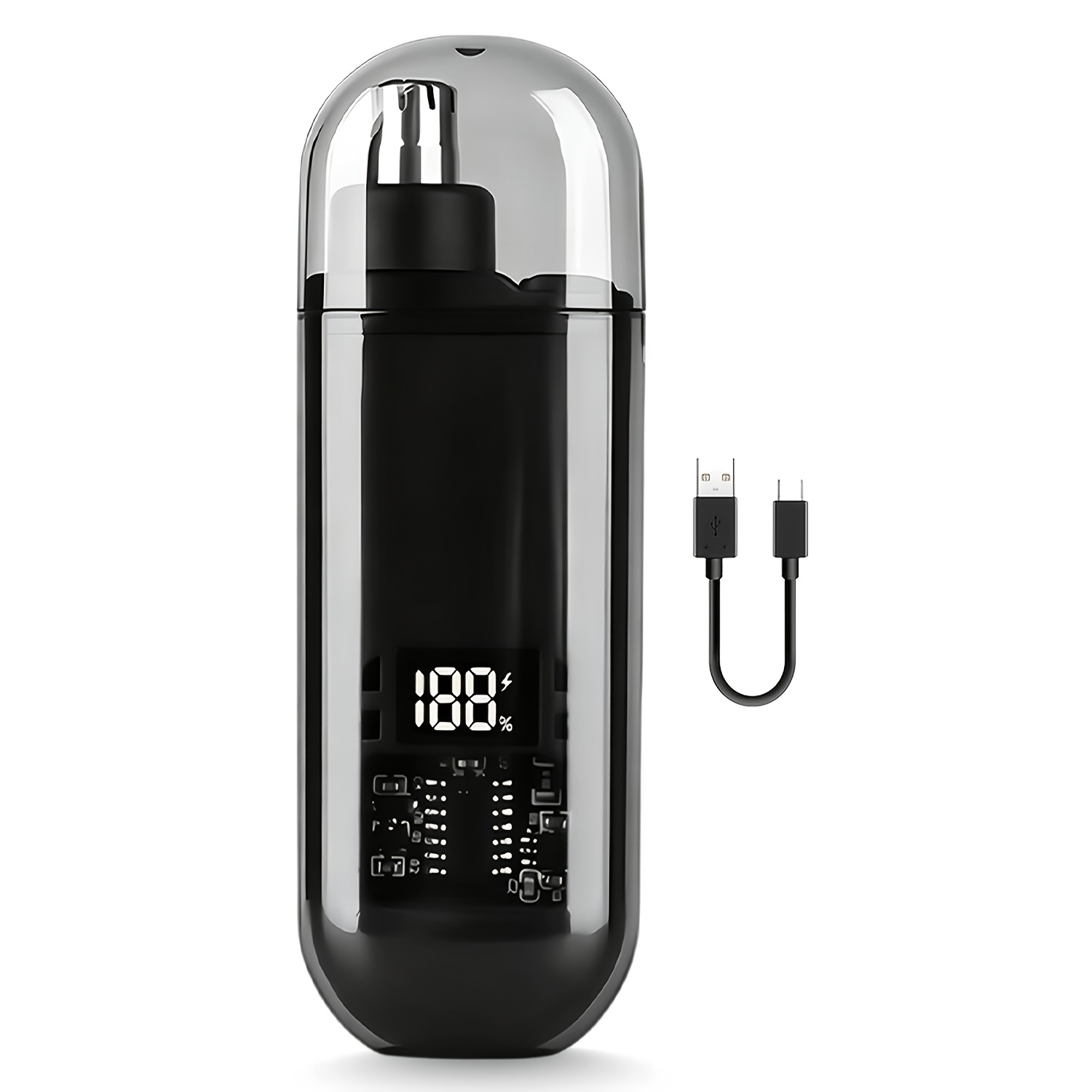 Image of Men's And Women's Nose Hair Trimmer - Electric Nose Hair Clipper With Transparent , Led Display, Usb Rechargeable, , Portable Mini Nose Hair Trimmer, Dual-sided , Black And Orange, Suitable For Ears