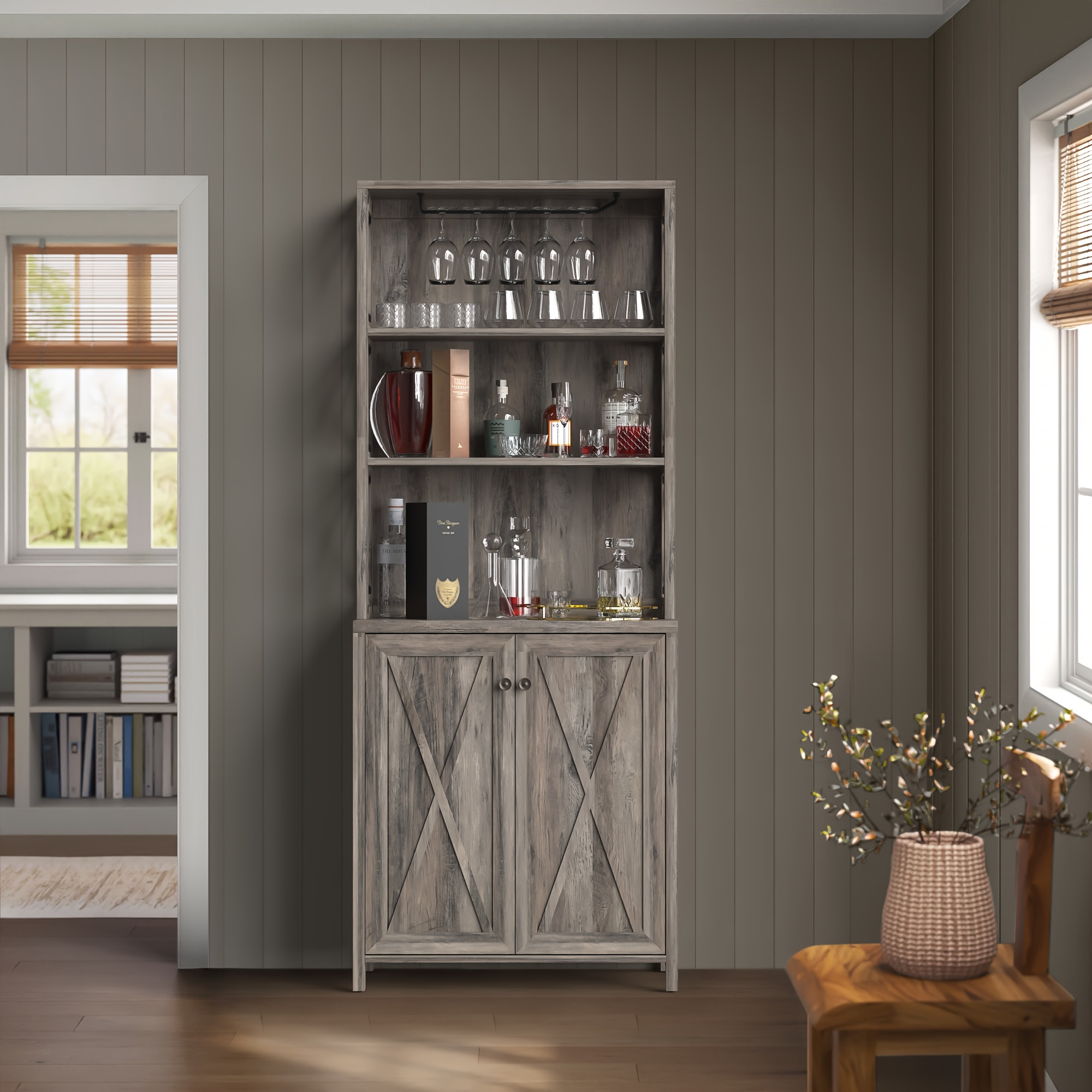 DWVO Farmhouse Coffee Bar Cabinet.53" Kitchen Sideboard Buffet Cabinet With Stor