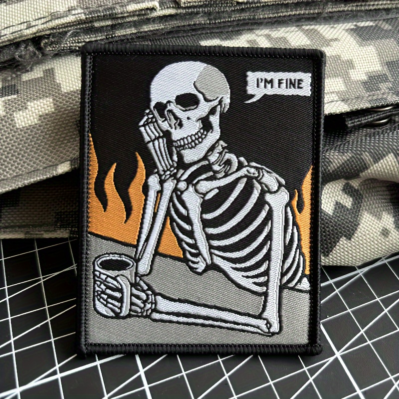 

1pc "" Skeleton Tactical Patch - Fabric With Hook & Loop , Flame Design For & Backpacks