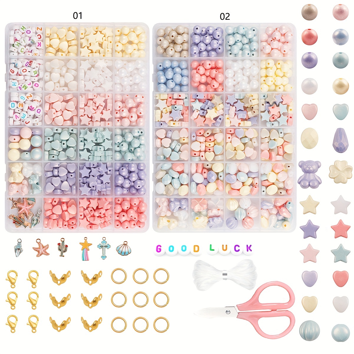 

400+ Pcs Acrylic Beading Kit With Multicolor Heart & Star Shapes, Cute Animal Beads For Diy Jewelry Making, Necklace Accessories - Hybrid Shapes With Charms & Findings