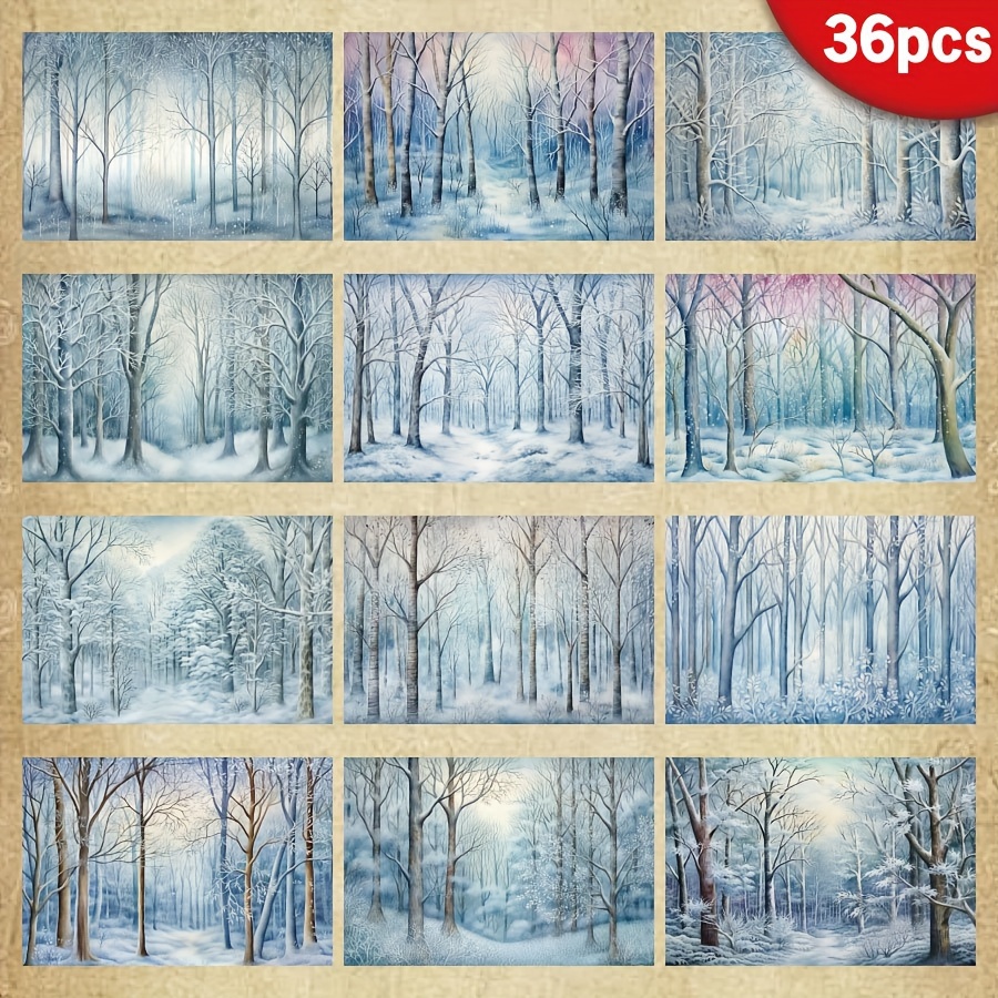 

36 Sheets A5 Vintage Winter Trees Paper - Recyclable, Diy Craft Supplies For Handmade Greeting Cards, Bullet Journals & Decorative Projects, Scenes With Misty Sky & Falling Snowflakes, Christmas Paper