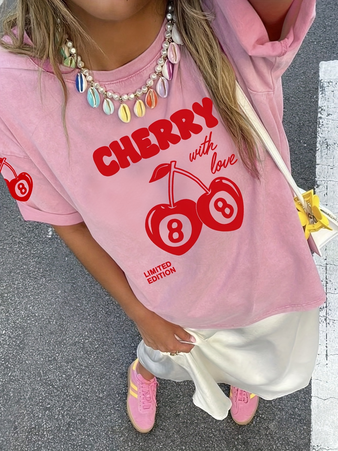 women's soft breathable cherry print t shirt casual round