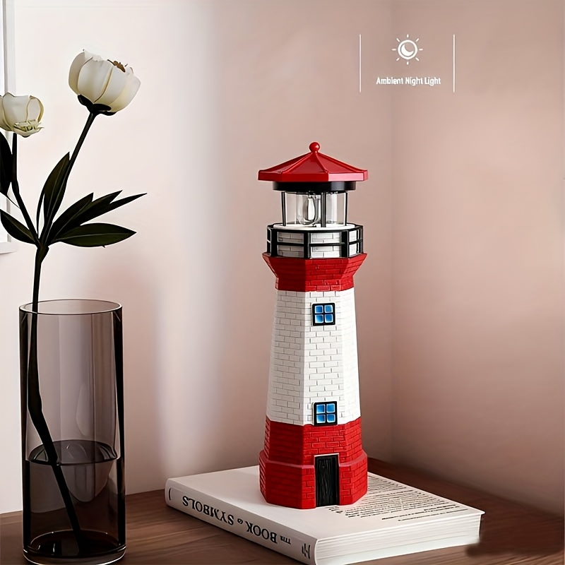 TEMU Outdoor Solar- Lighthouse Lights With 360° Rotating Led, Ip44 Waterproof & Solar Panel - Lawn/garden/, Nautical/christmas/halloween Decorations,