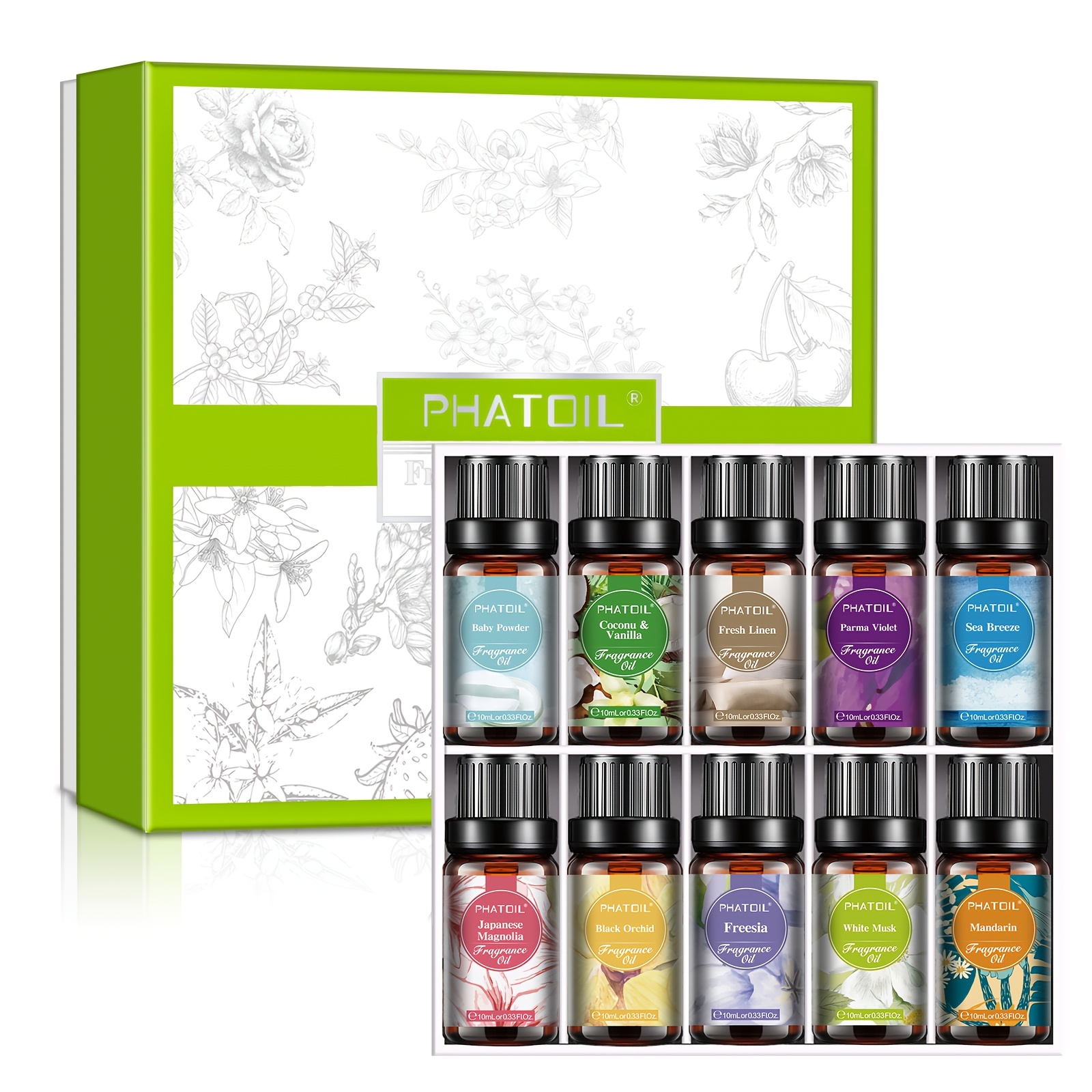 E-shop PHATOIL 10 Stück 10ml/0.33Fl.Oz Duftöle Geschenkset für Kerzenherstellung Diffusor Luftbefeuchter Reed Diffusor