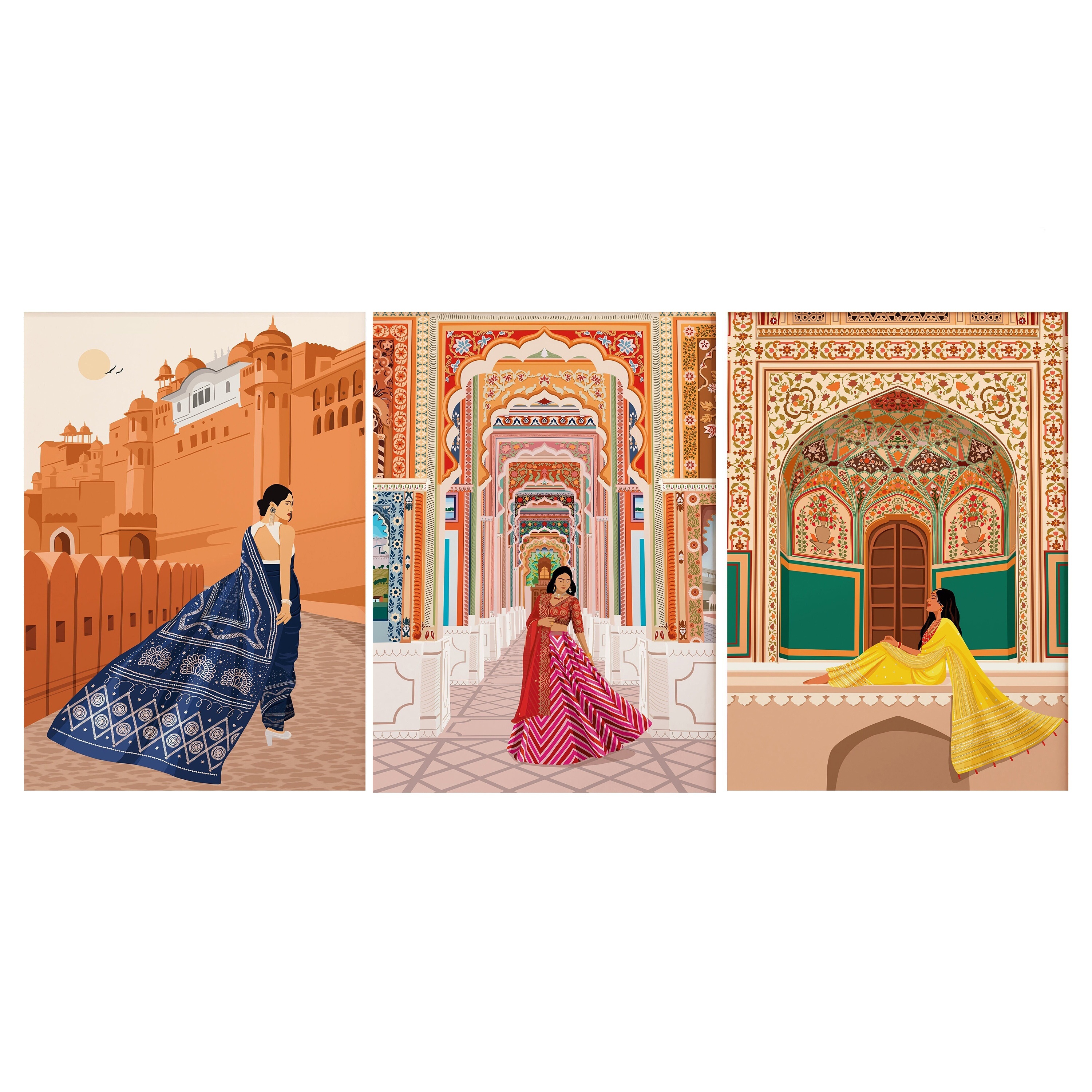 TEMU 3pcs Indian Women Canvas Wall Art, Frameless Canvas Poster For Living Room, Indoor Waterproof Artwork, Decorative Painting For Home, Office,