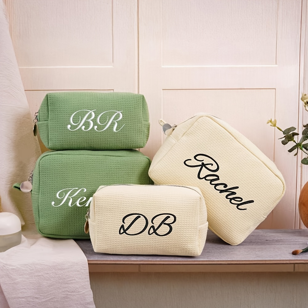 TEMU Personalized Bag, Bridesmaid Makeup Bag, Embroidered Monogram Toiletry Bag, Bridesmaid Gifts, Bridal Shower Gift, Gift For Her